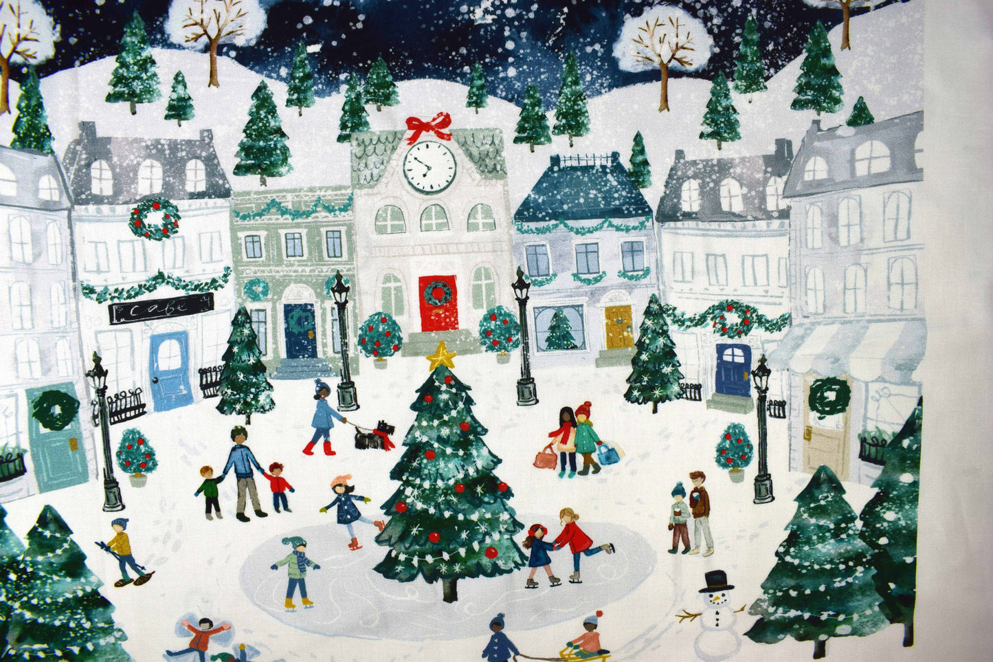 Christmas Village fabric advent calendar panel, re-usable advent calendar