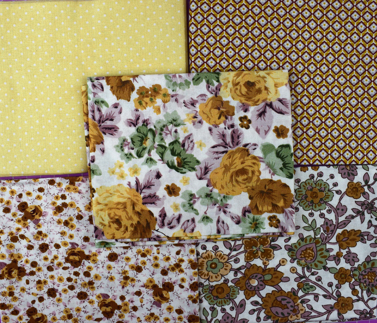 Mustard Floral fat Quarter Bundle, floral blenders, quilting fabric - The Quilt Sanctuary
