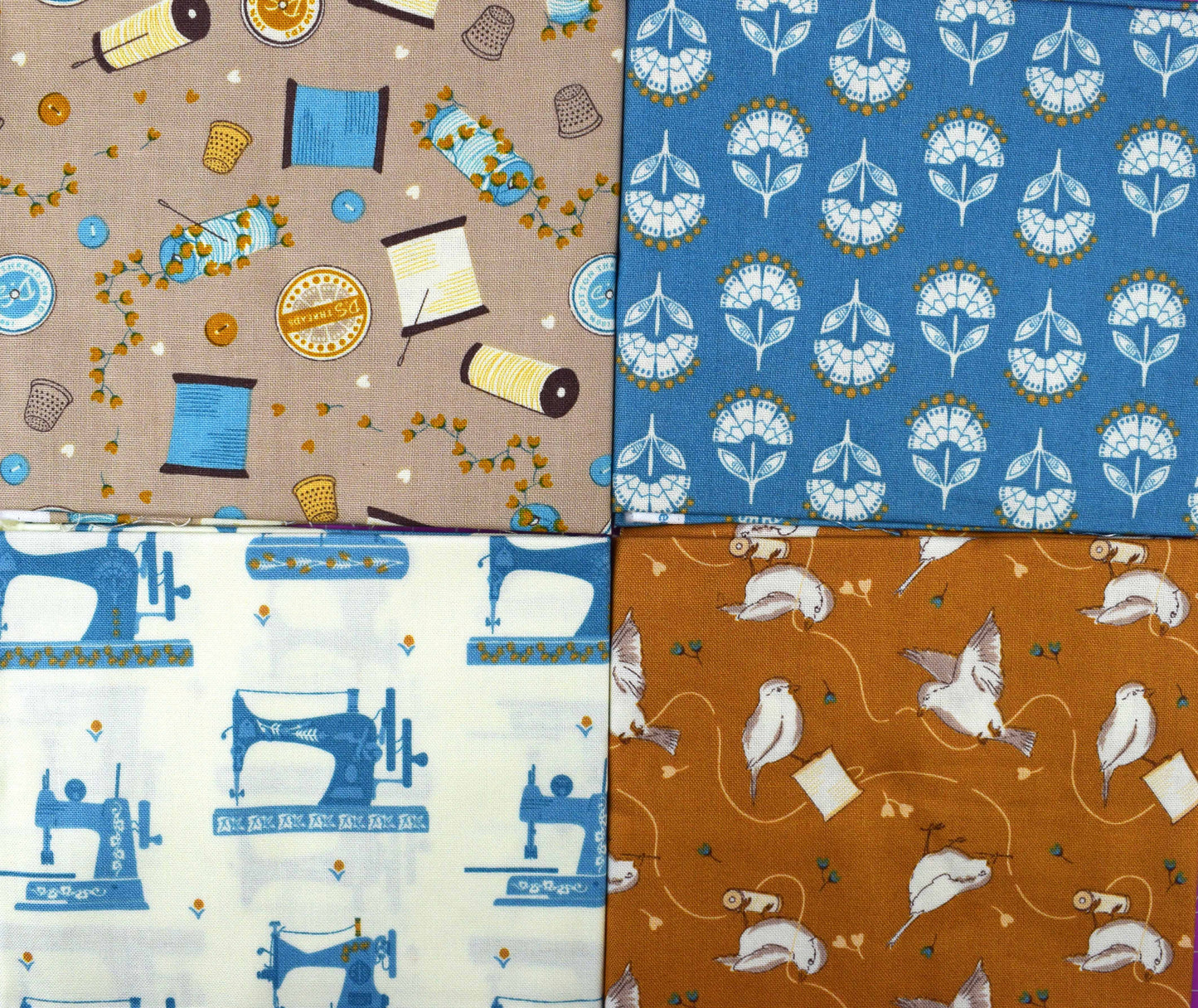 Birds and bobbins by Debbie Shaw, Organic cotton fat quarter bundle - The Quilt Sanctuary