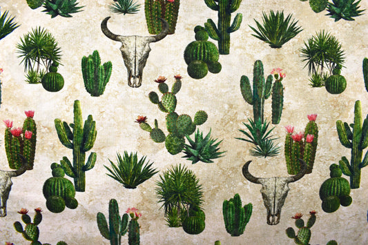 Cactus and Steer Fabric, Sedona Spirit Quilt Cotton - Price by Half Metre - The Quilt Sanctuary