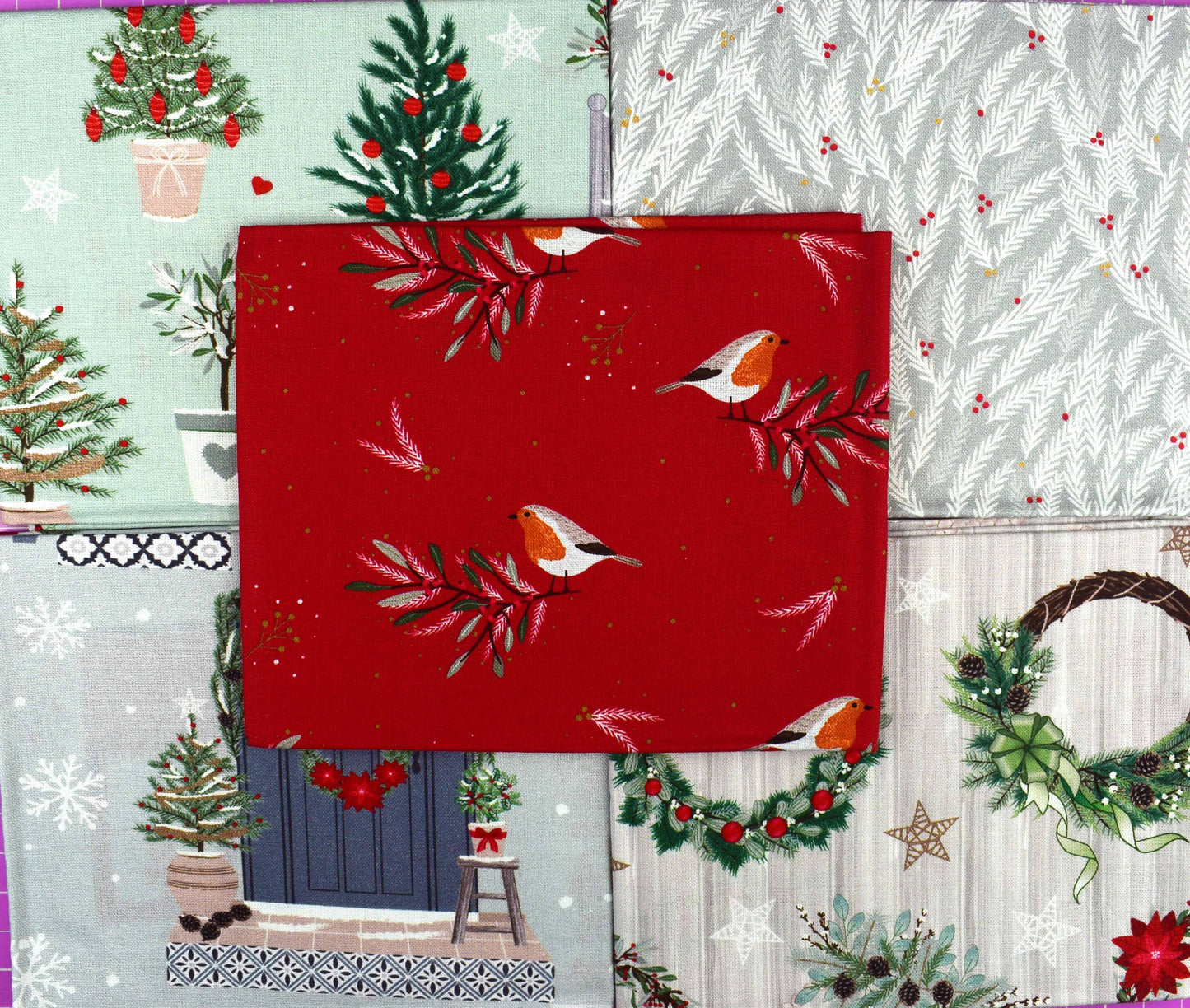 Christmas wreath fat Quarter Bundle, cotton quilting fabric - The Quilt Sanctuary
