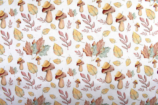 Mushroom fabric, Quilting fabric, cotton fabric, falling leaves - Price by the Half Metre - The Quilt Sanctuary