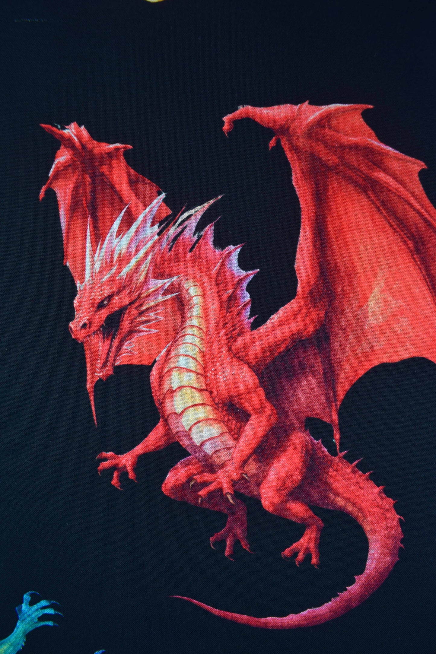 Dragon Quilting Fabric, Cotton, Multi-Coloured Dragons - Price by the Half Metre