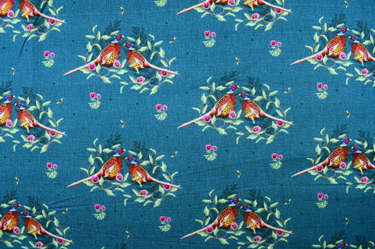 Country Pheasant Wreath Quilting Cotton - Price by the Half Metre - The Quilt Sanctuary