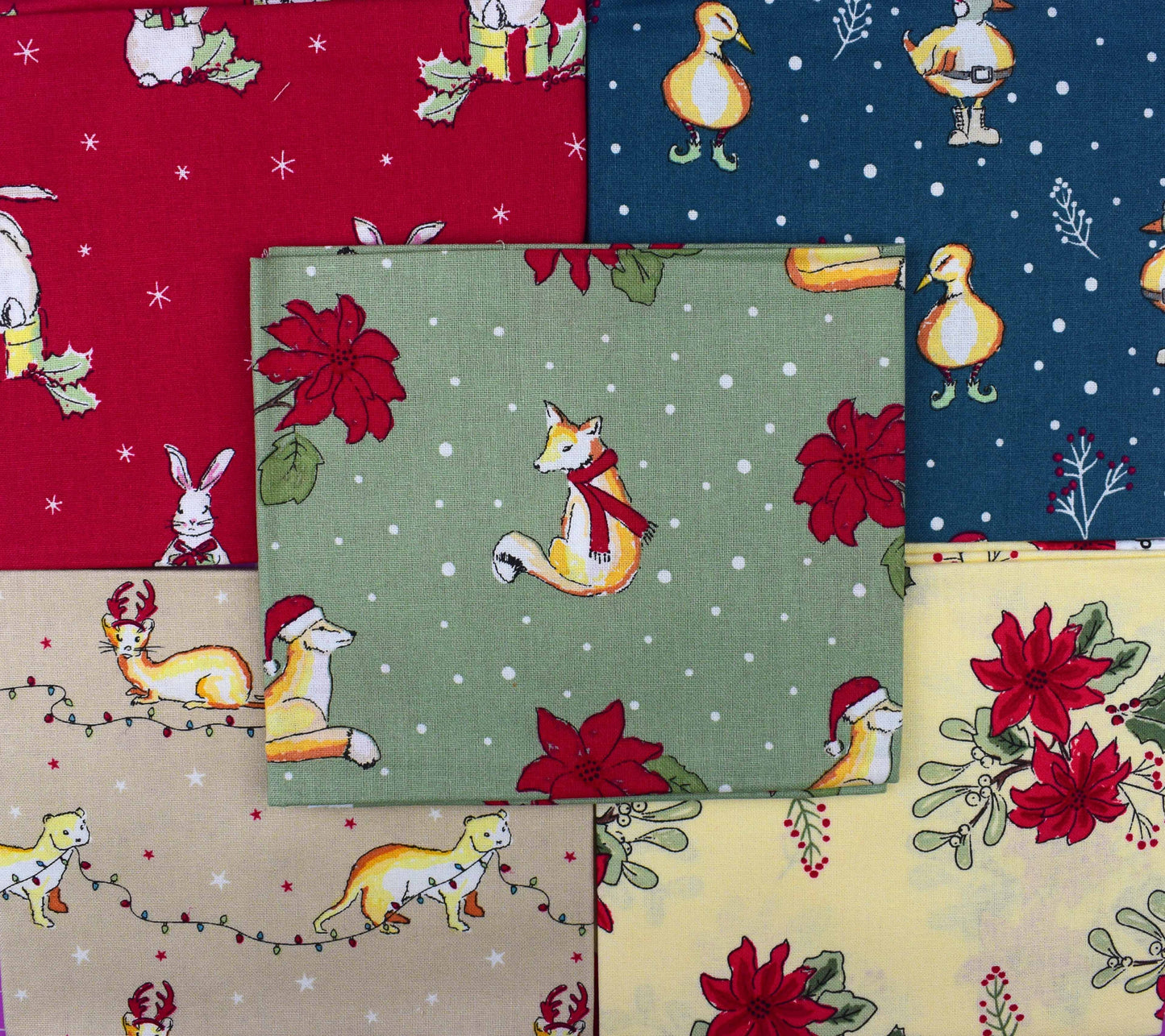 Christmas Critter fat Quarter Bundle, quilting fabric, cotton fabric, Debbie Shore - The Quilt Sanctuary