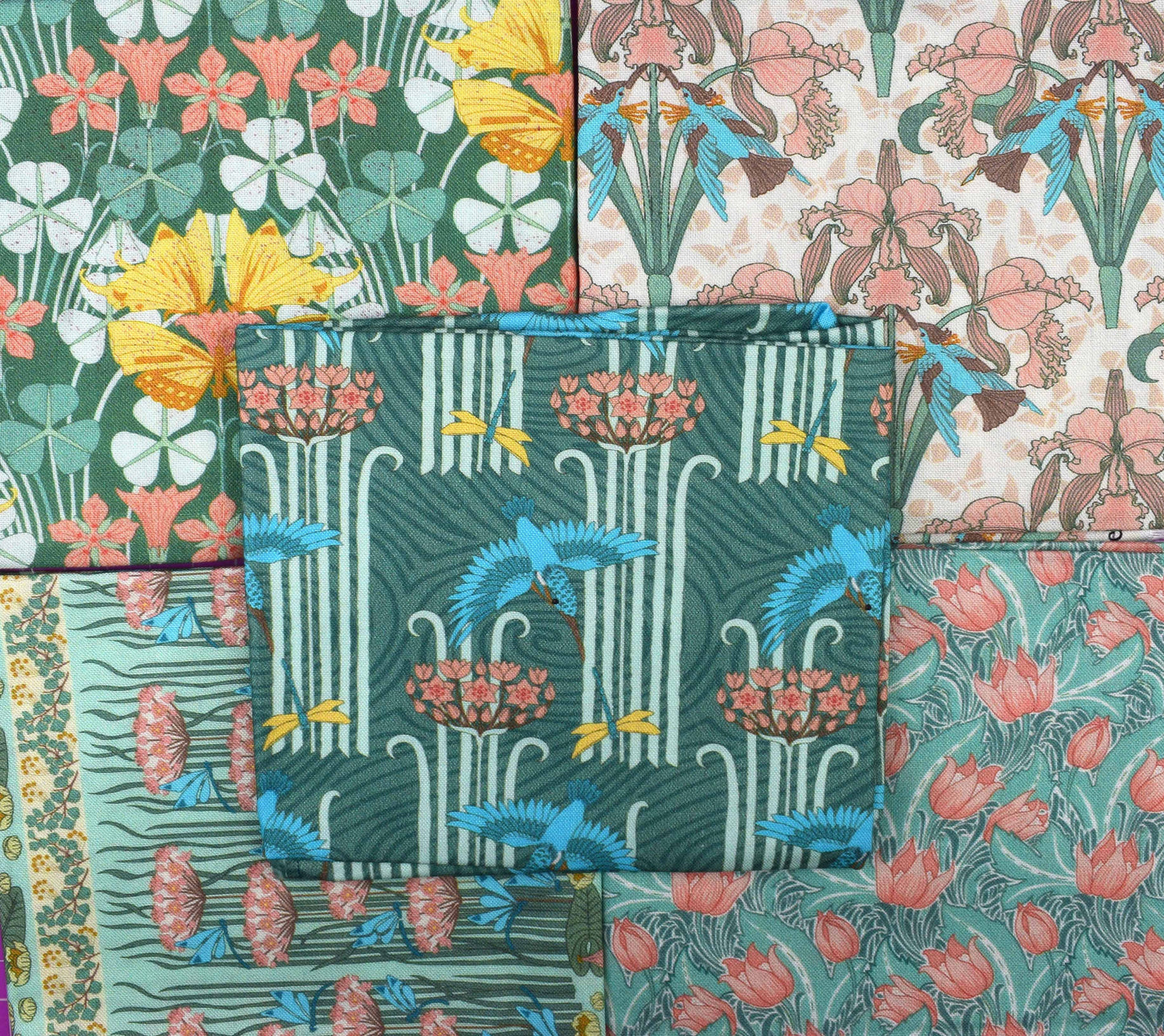 Art Nouveau Fat Quarter Bundle, floral fabric, quilting fabric, Organic cotton fabric - The Quilt Sanctuary