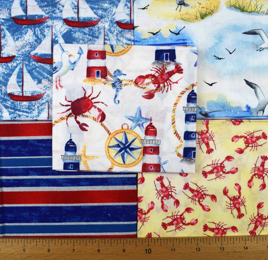 Lighthouse fat Quarter Bundle, seaside fabric, quilting fabric, cotton fabric - The Quilt Sanctuary
