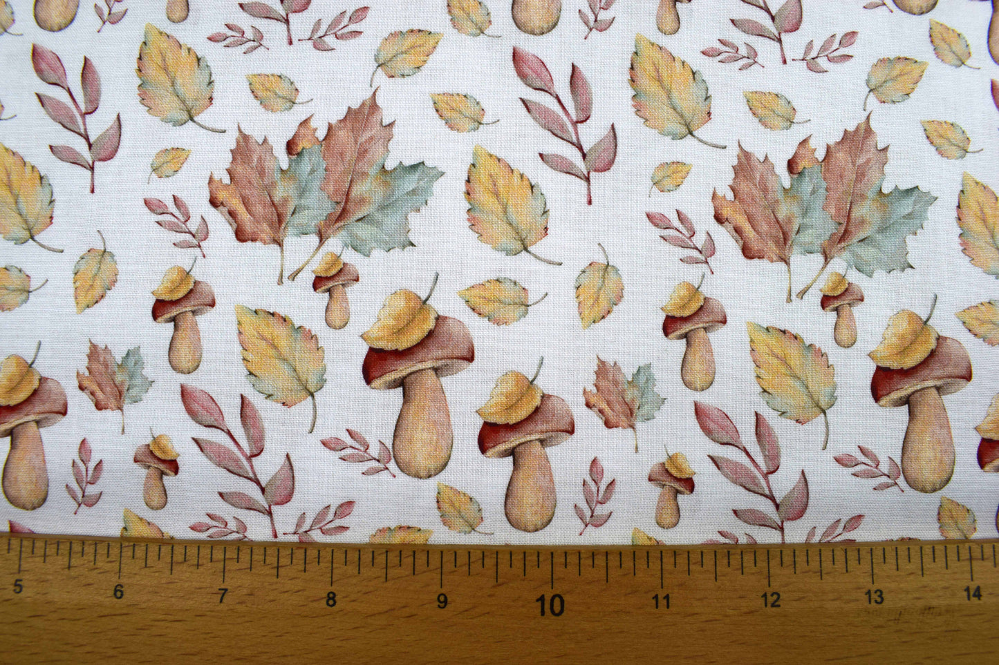 Mushroom fabric, Quilting fabric, cotton fabric, falling leaves - Price by the Half Metre - The Quilt Sanctuary