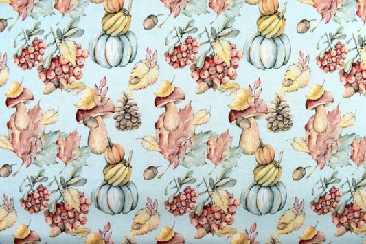Autumn fabric, mushrooms and pumpkins, Quilting fabric, cotton fabric, falling leaves - Price by the Half Metre - The Quilt Sanctuary