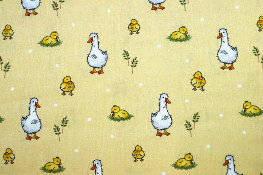 Yellow Duck and Chick Print Cotton Quilting Fabric by Half Metre - The Quilt Sanctuary