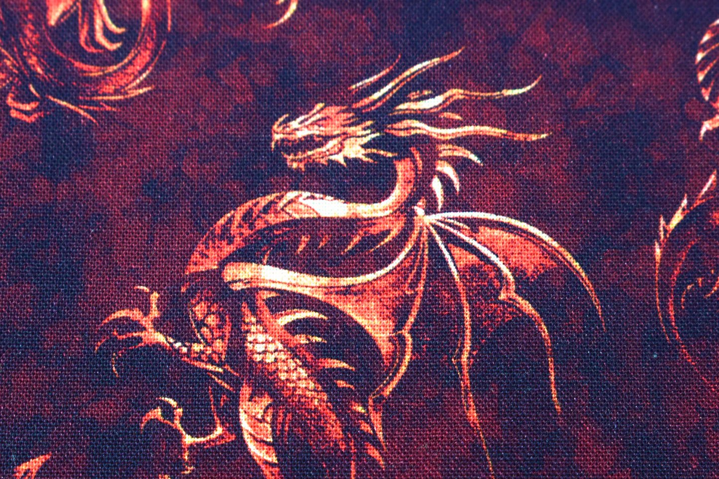 Dragon Print Quilting Fabric in Burgundy Cotton - Price by the Half Metre