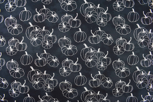 Black Pumpkin Outline Fabric for Autumn Sewing - Price by Half Metre