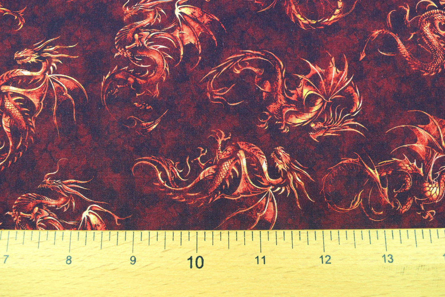 Dragon Print Quilting Fabric in Burgundy Cotton - Price by the Half Metre