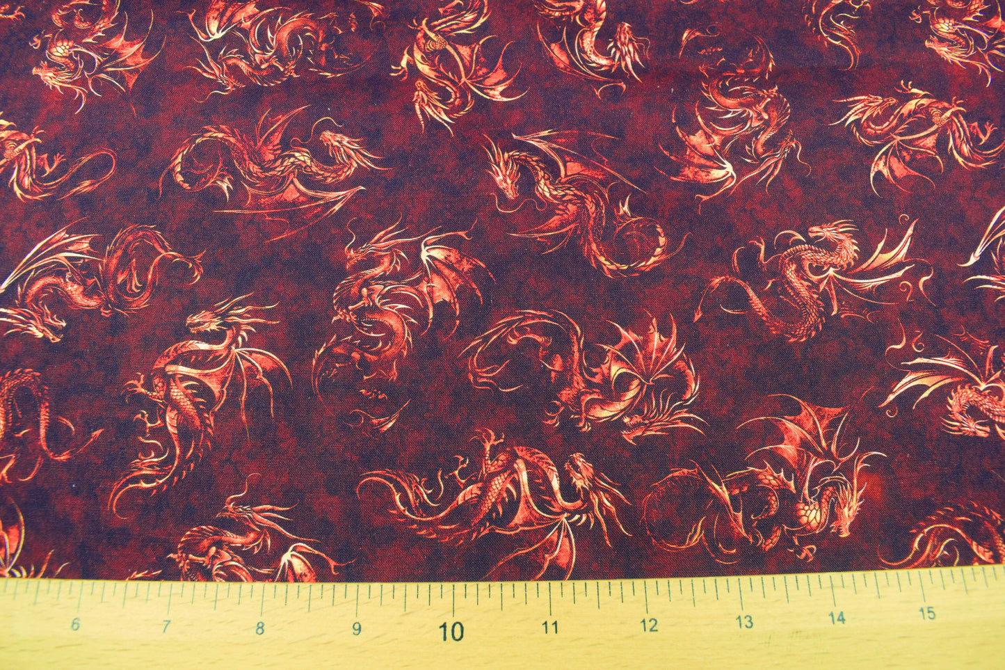 Dragon Print Quilting Fabric in Burgundy Cotton - Price by the Half Metre