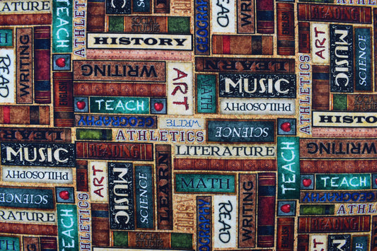 Stack of books Fabric, cotton quilting fabric - Price by the Half Metre - The Quilt Sanctuary