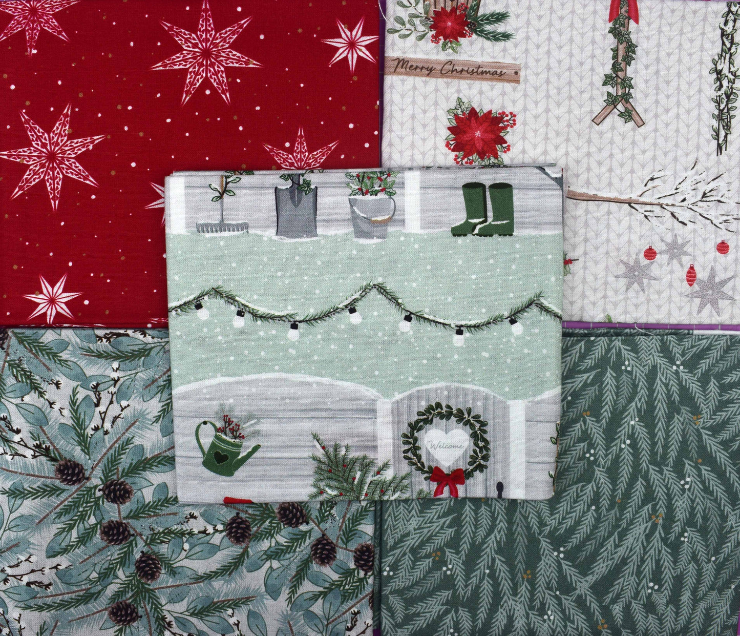 Welcome Home fat Quarter Bundle, cotton quilting fabric, Christmas Fabric