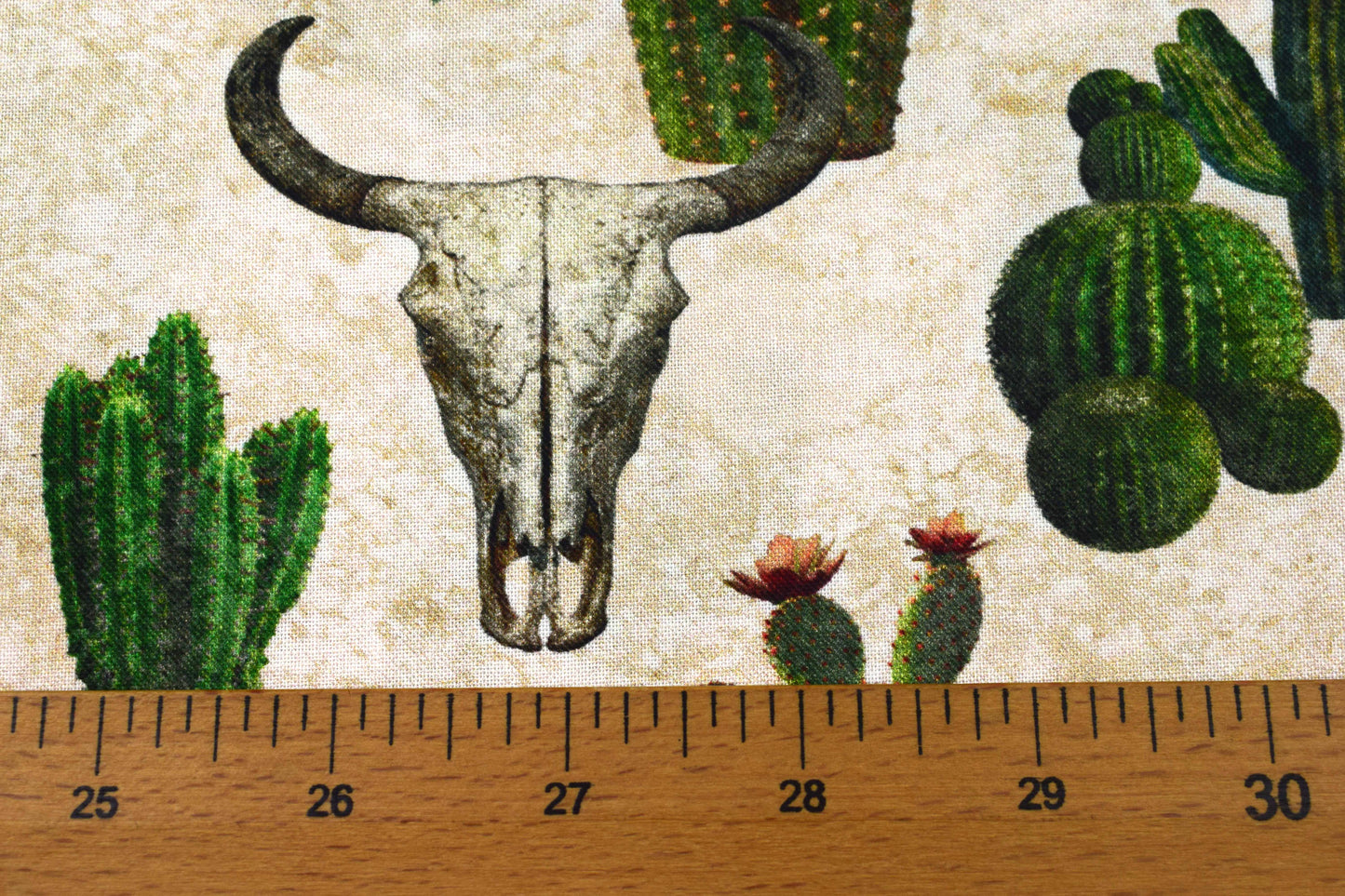 Cactus and Steer Fabric, Sedona Spirit Quilt Cotton - Price by Half Metre