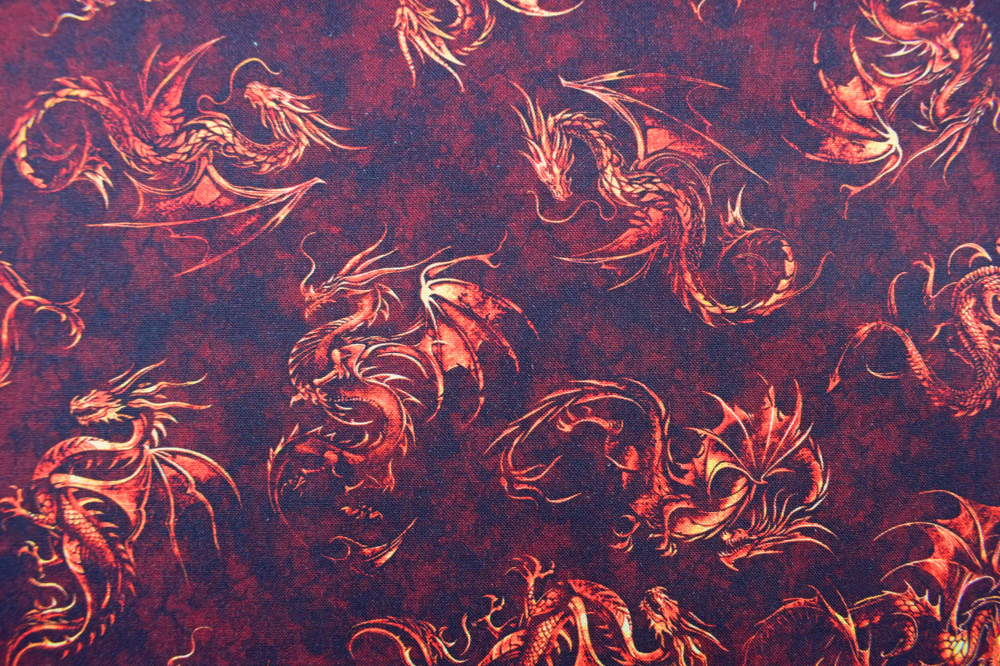 Dragon Print Quilting Fabric in Burgundy Cotton - Price by the Half Metre