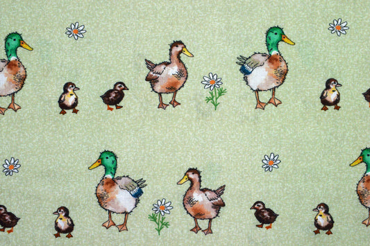 Green Duck and Duckling Print Cotton Quilting - price by the Half Metre - The Quilt Sanctuary