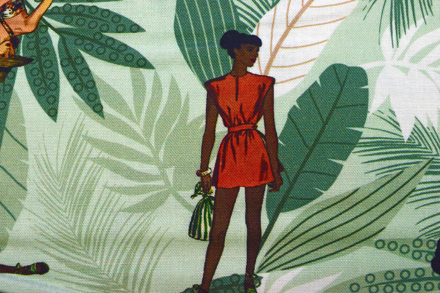 Sunset Safari Tropical Fabric, Retro Fashion Ladies & Jungle Palm - Price by Half Metre