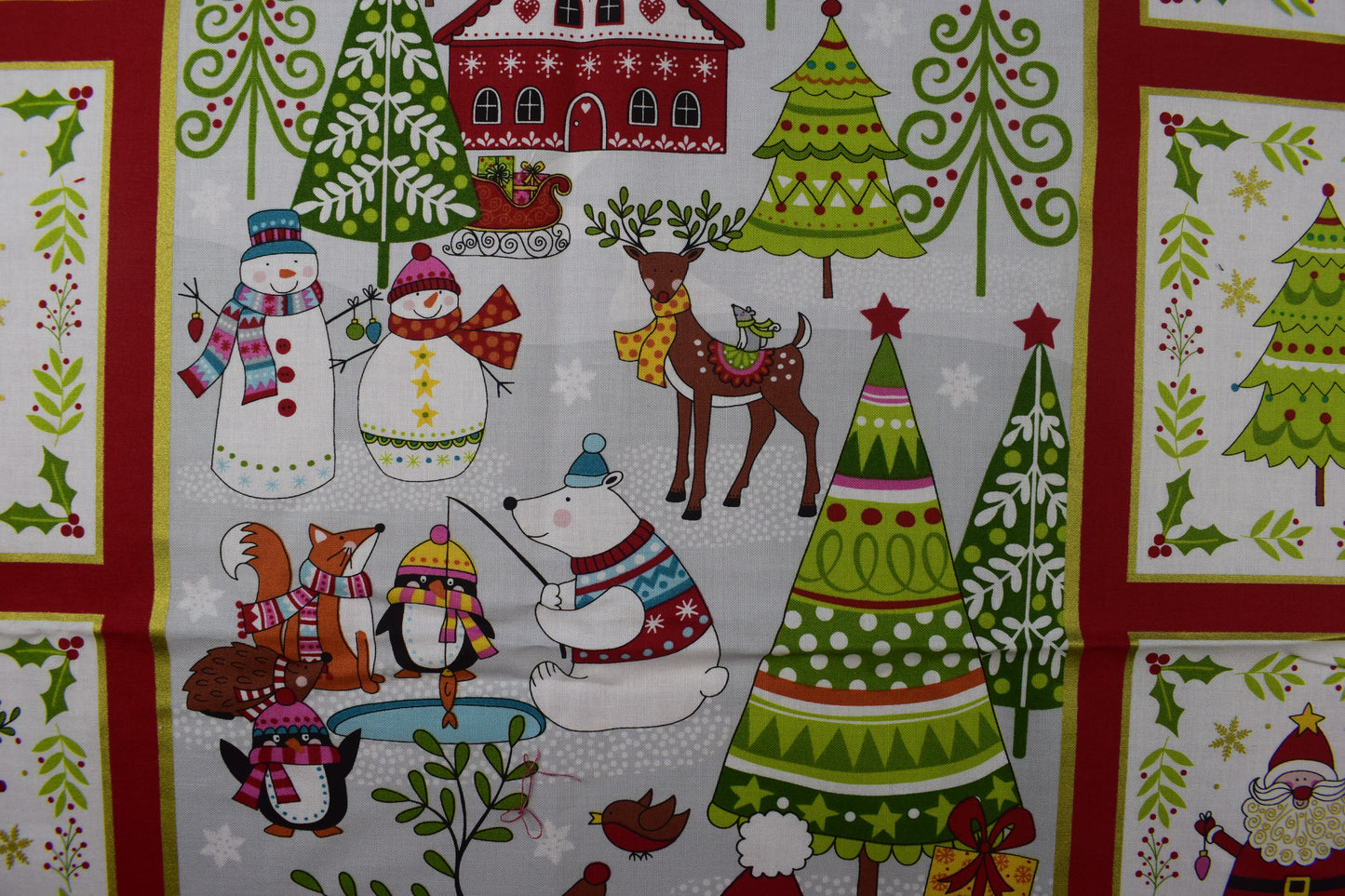 Festive Christmas Panel with Santa, Snowman, Reindeer and Holiday Scenes