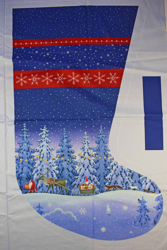 Winter Forest Christmas Stocking Panel with Reindeer and Gifts - The Quilt Sanctuary