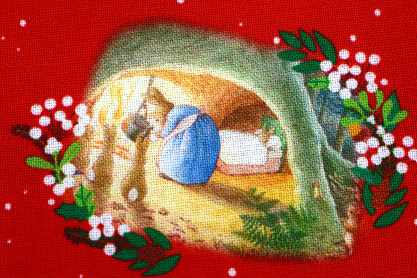 Charming Christmas Peter Rabbit Quilting Fabric in Red Design - Price by the Half Metre