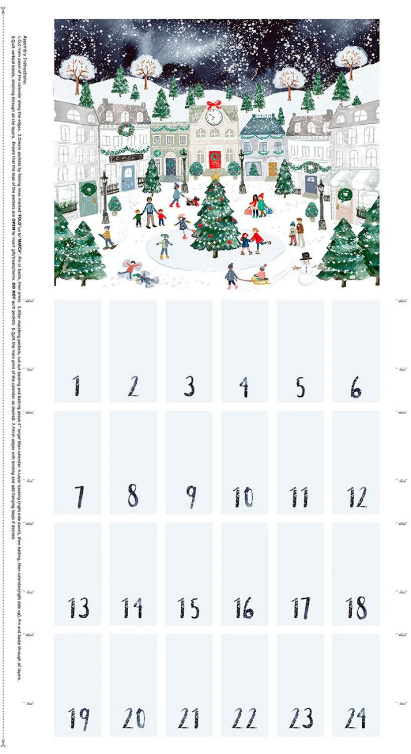 Christmas Village fabric advent calendar panel, re-usable advent calendar