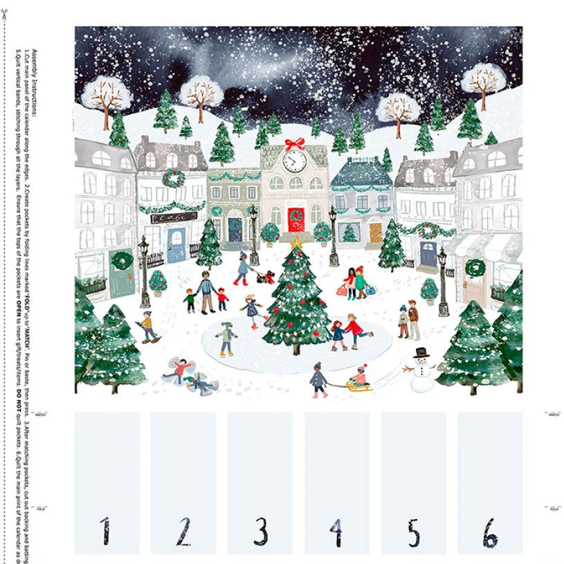Christmas Village fabric advent calendar panel, re-usable advent calendar