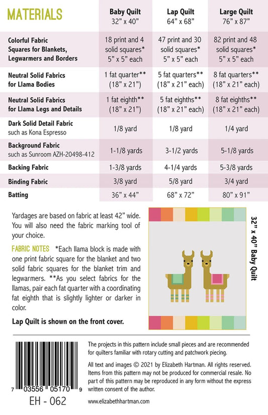 Little Llamas Quilt Pattern by Elizabeth Hartman - PATTERN ONLY