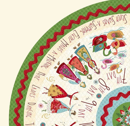 12 Days of Christmas Tree Skirt Fabric Panel , Quilting fabric - NOT FINISHED PRODUCT panel only - The Quilt Sanctuary