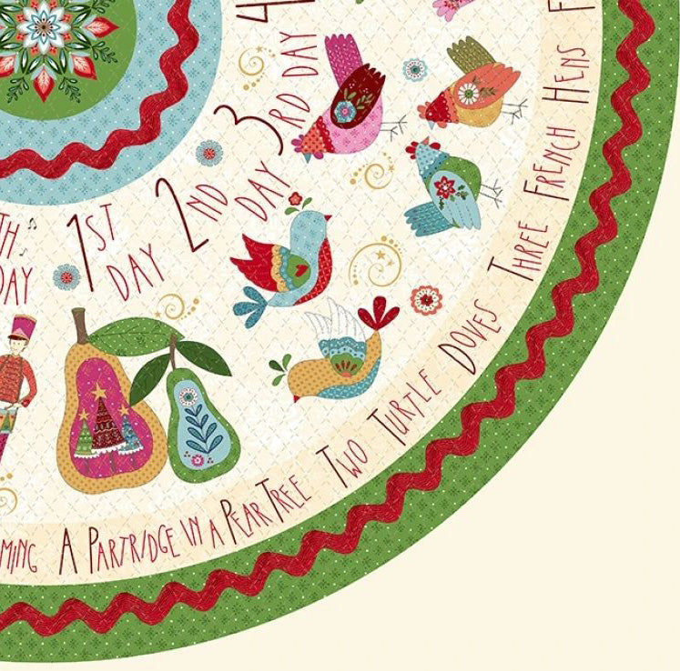 12 Days of Christmas Tree Skirt Fabric Panel , Quilting fabric - NOT FINISHED PRODUCT panel only - The Quilt Sanctuary