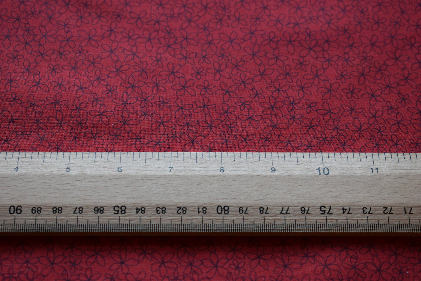 red floral fabric, stencil flower Quilting fabric, cotton fabric, red fabric, flower fabric, black flowers. Price by the Half Metre The Quilt Sanctuary