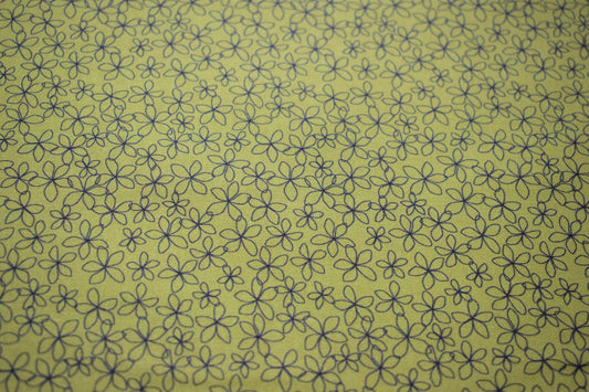 mustard floral fabric, stencil flower Quilting fabric, cotton fabric, mustard fabric, flower fabric, black flowers The Quilt Sanctuary