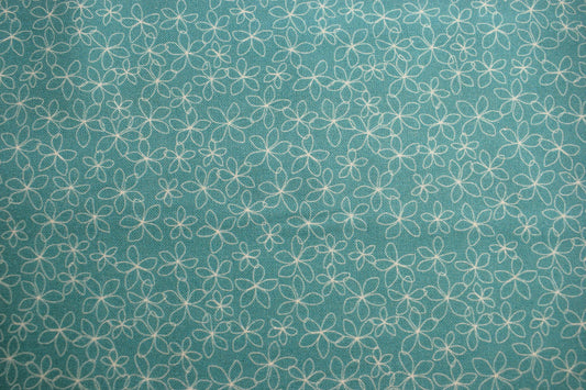 Turquoise floral fabric, stencil flower Quilting fabric, cotton fabric, pale blue fabric, flower fabric Price by the Half Metre The Quilt Sanctuary
