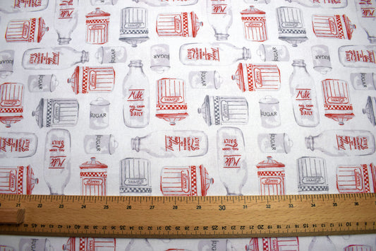 Milk Bottle fabric, Country cottage fabric, quilting fabric, cotton fabric,retro look kitchen fabric, 1950's decor Price by the Half Metre The Quilt Sanctuary