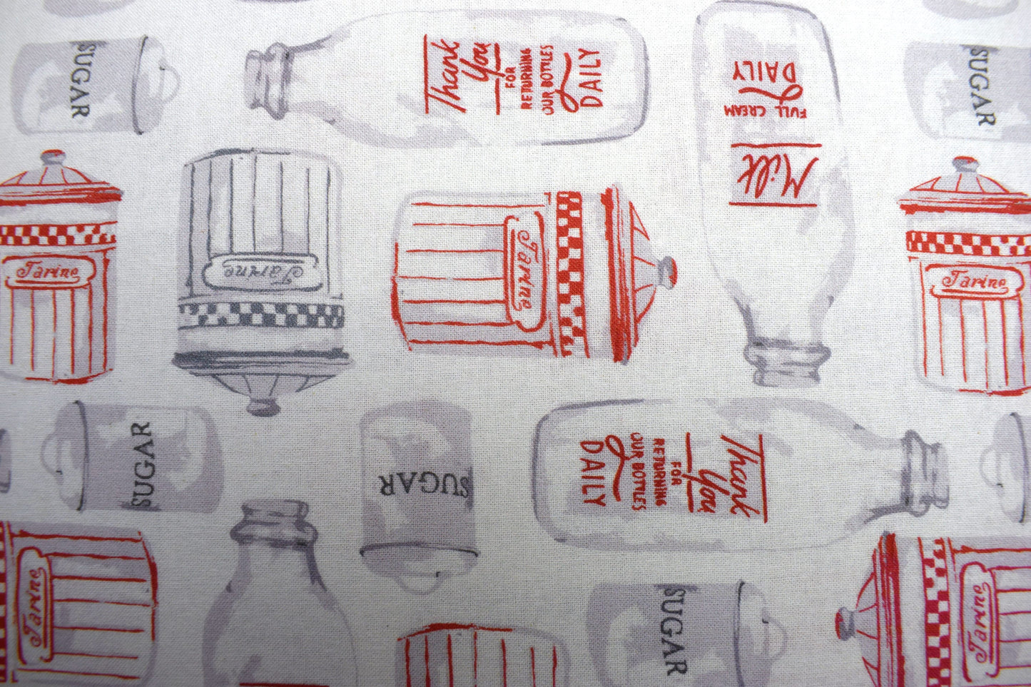 Milk Bottle fabric, Country cottage fabric, quilting fabric, cotton fabric,retro look kitchen fabric, 1950's decor Price by the Half Metre The Quilt Sanctuary