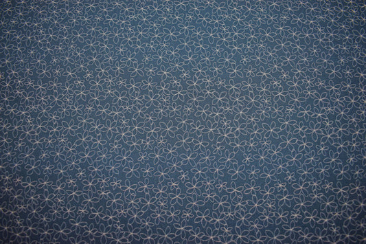 Navy floral fabric, stencil flower Quilting fabric, cotton fabric, Navy fabric, Price by the Half Metre The Quilt Sanctuary