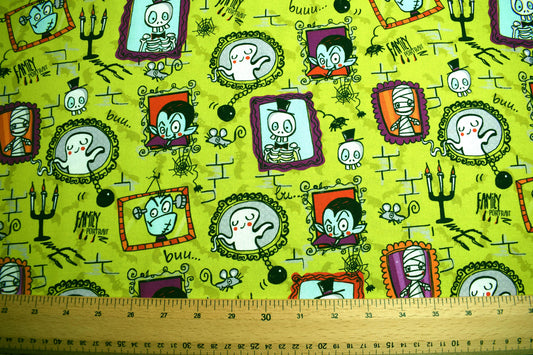 family portraits, Halloween fabric, quilting fabric, cotton fabric, Price by the Half Metre The Quilt Sanctuary