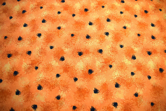Orange spider fabric, halloween fabric, quilting fabric - Price by the Half Metre The Quilt Sanctuary