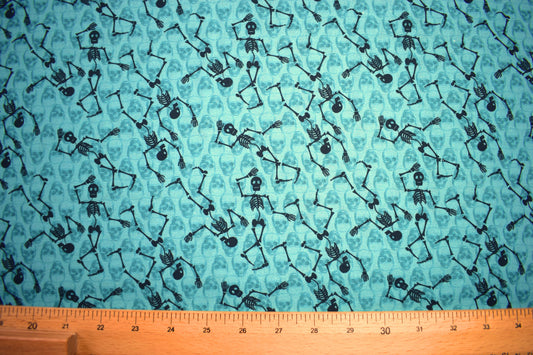 Halloween fabric, dancing skeleton fabric, skull fabric, quilting fabric, childrens fabric, cotton fabric, Price by the Half Metre The Quilt Sanctuary