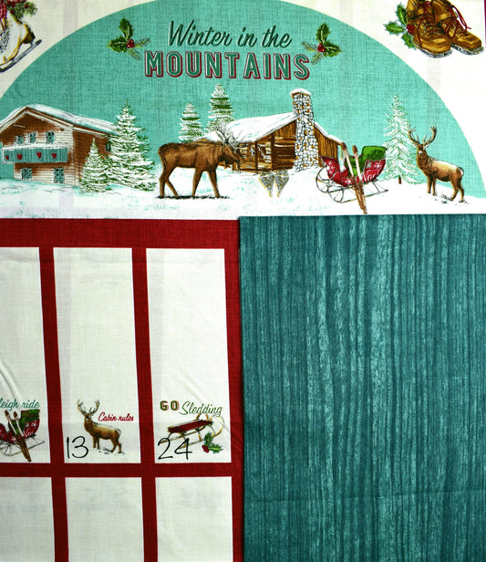 fabric advent calendar kit, christmas countdown, reusable advent calendar, quilting kit, mountain lodge, reindeer fabric, quilting panel The Quilt Sanctuary
