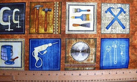 woodwork fabric panel, craftsman quilting panel, quilting treasures fabric panel, mens fabric The Quilt Sanctuary
