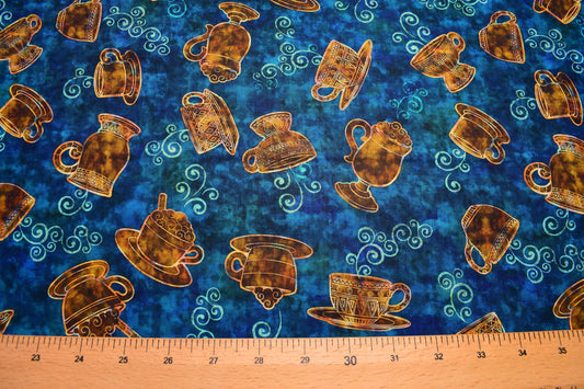 large coffee cup fabric, Quilting fabric, cotton fabric, quilting treasures, cafe all day - Price by the Half Metre The Quilt Sanctuary