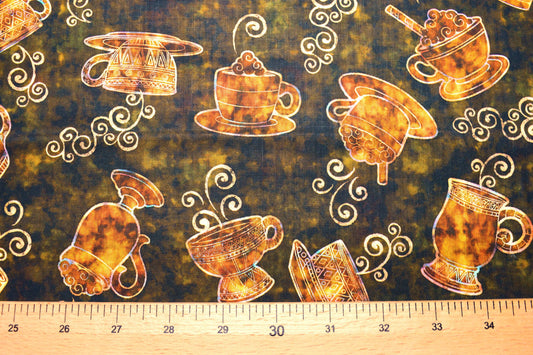 Coffee cups fabric, Quilting fabric, cotton fabric, quilting treasures, cafe all day - Price by the Half Metre The Quilt Sanctuary