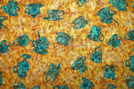 cup of coffee fabric, Quilting fabric, cotton fabric, quilting treasures, cafe all day - Price by the Half Metre The Quilt Sanctuary