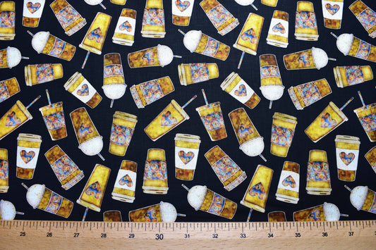 take out coffee cup fabric, Quilting fabric, cotton fabric, quilting treasures, cafe all day - Price by the Half Metre The Quilt Sanctuary