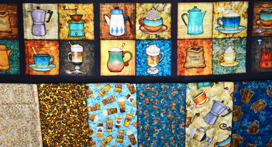 Coffee lovers bundle, Quilting fabric bundle, cotton fabric, cafe all day The Quilt Sanctuary