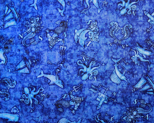 Navy ships compass fabric, Quilting fabric, Smooth Sailing, price by the half metre The Quilt Sanctuary