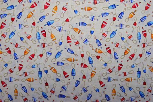 Cream fishing floats fabric, Quilting fabric, Smooth Sailing, price by the half metre The Quilt Sanctuary